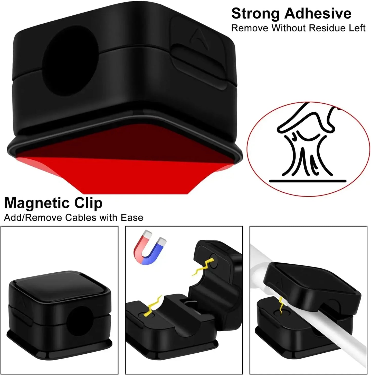 6PCS Magnetic Cable Clips Cable Smooth Adjustable Cord Holder under Desk Cable Management Wire Keeper Cable Organizer Holder